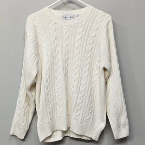 Vintage Baxter + Wells Cream Cable Knit Crewneck Sweater